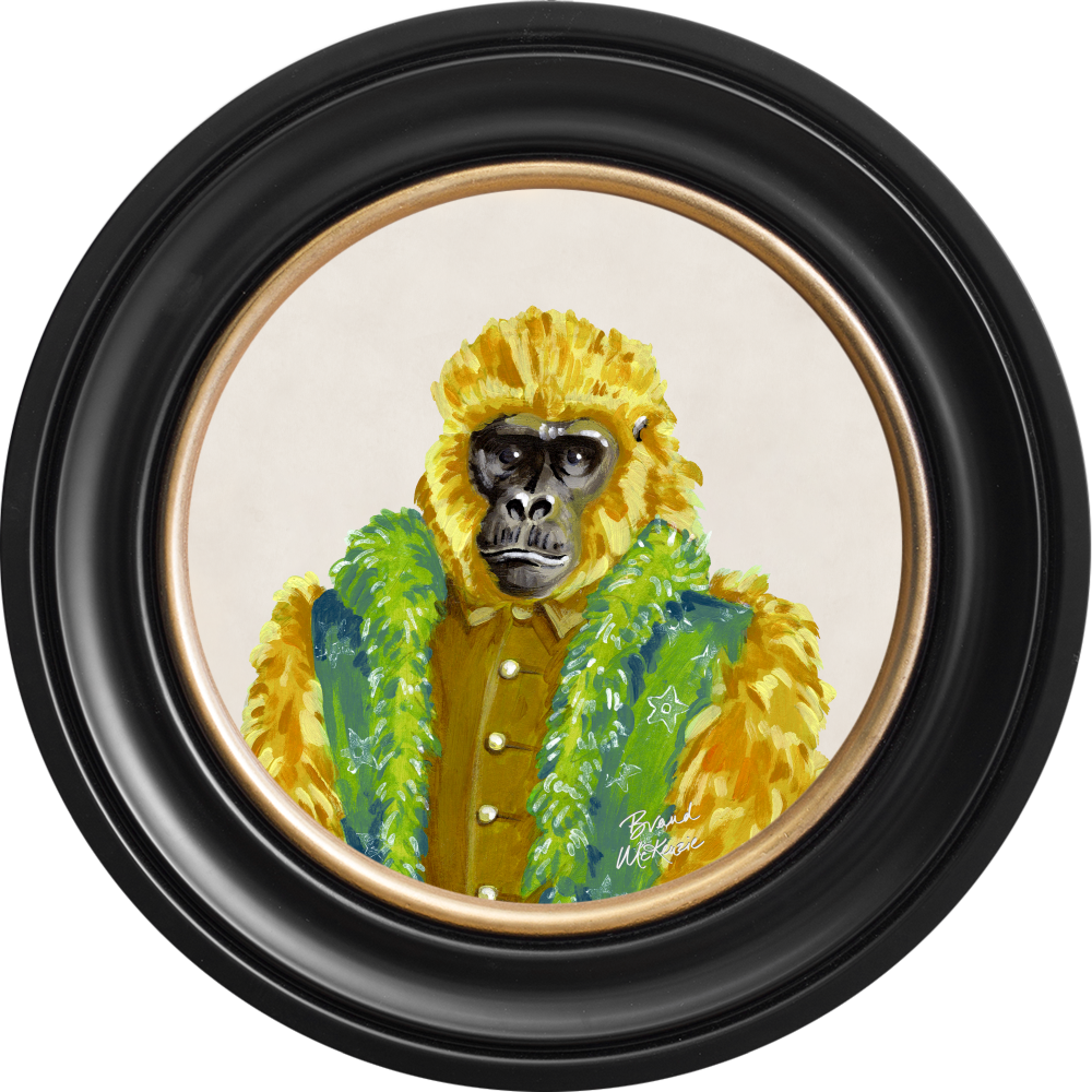 Brand McKenzie Fine China Gus Framed Round Art Print with Chalk White Background