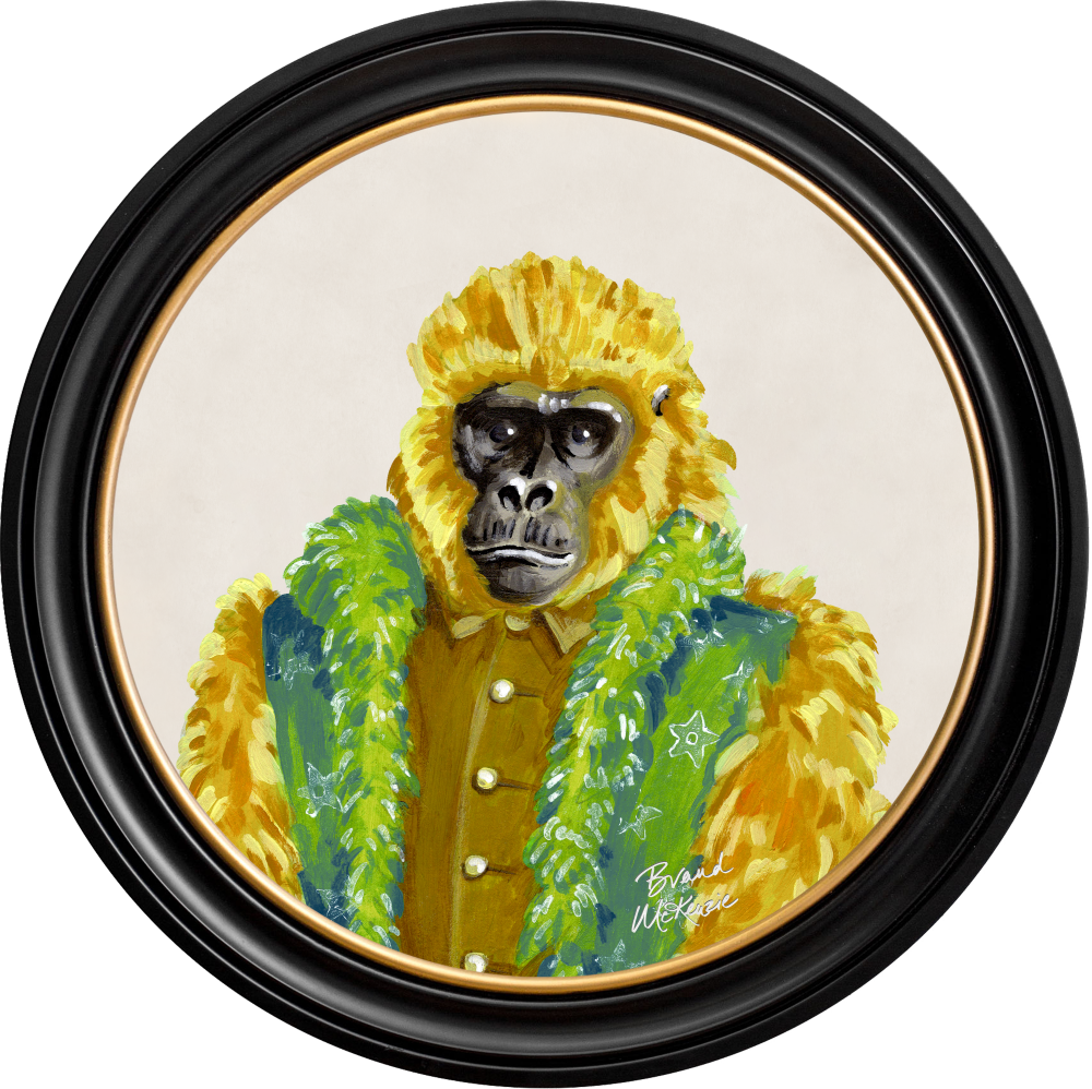 Brand McKenzie Fine China Gus Framed Round Art Print with Chalk White Background
