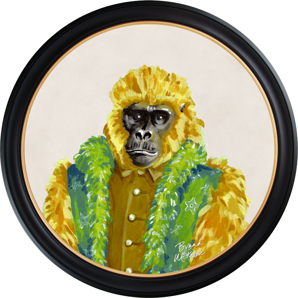 Brand McKenzie Fine China Gus Framed Round Art Print with Chalk White Background