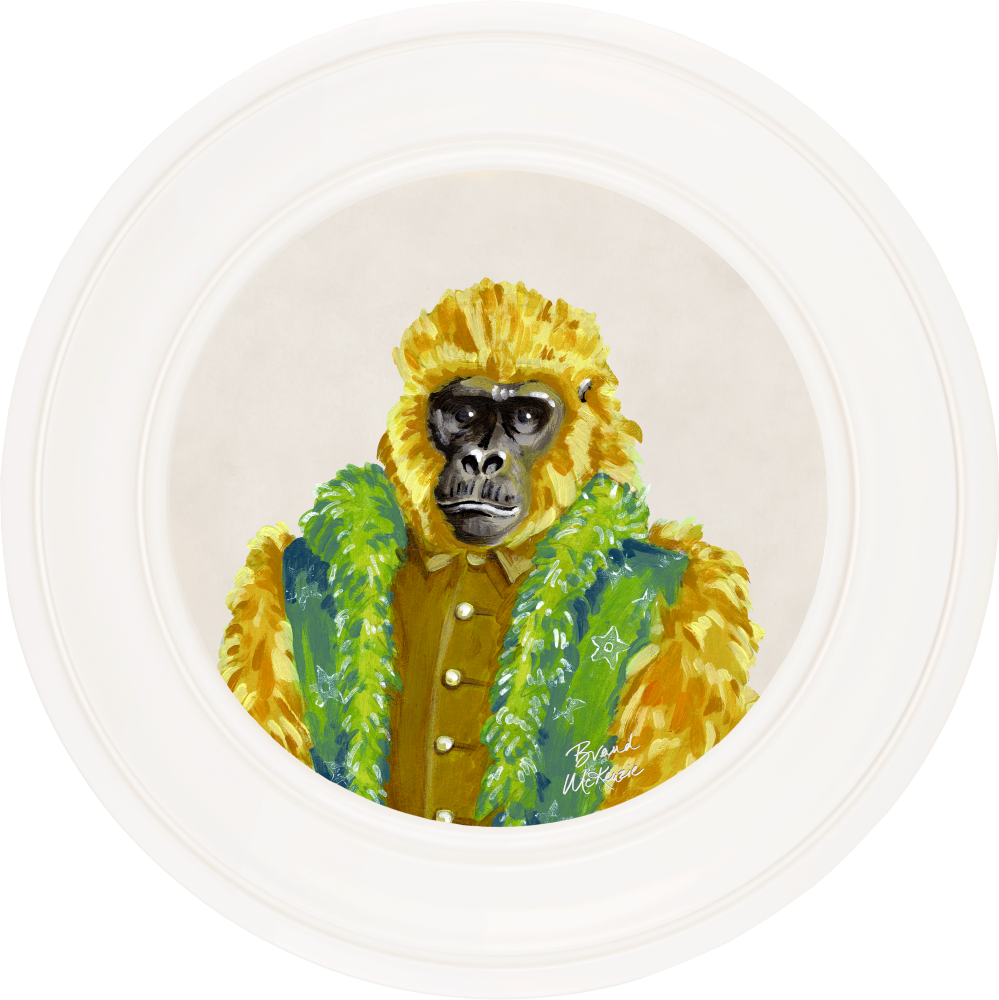 Brand McKenzie Fine China Gus Framed Round Art Print with Chalk White Background