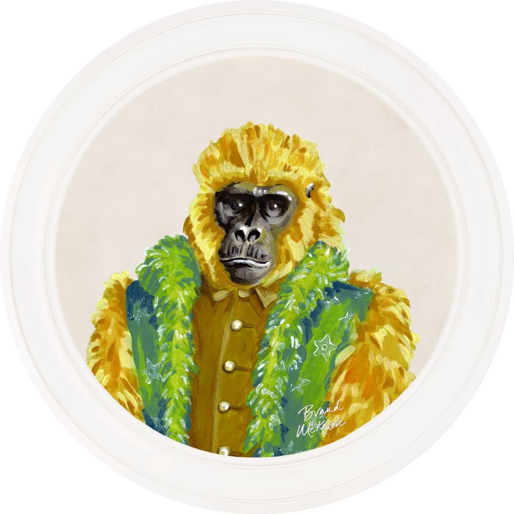 Brand McKenzie Fine China Gus Framed Round Art Print with Chalk White Background