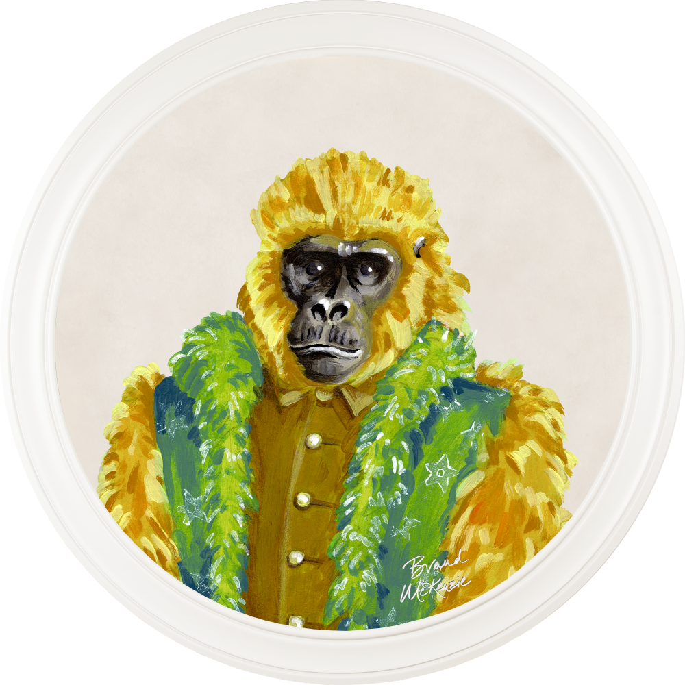 Brand McKenzie Fine China Gus Framed Round Art Print with Chalk White Background