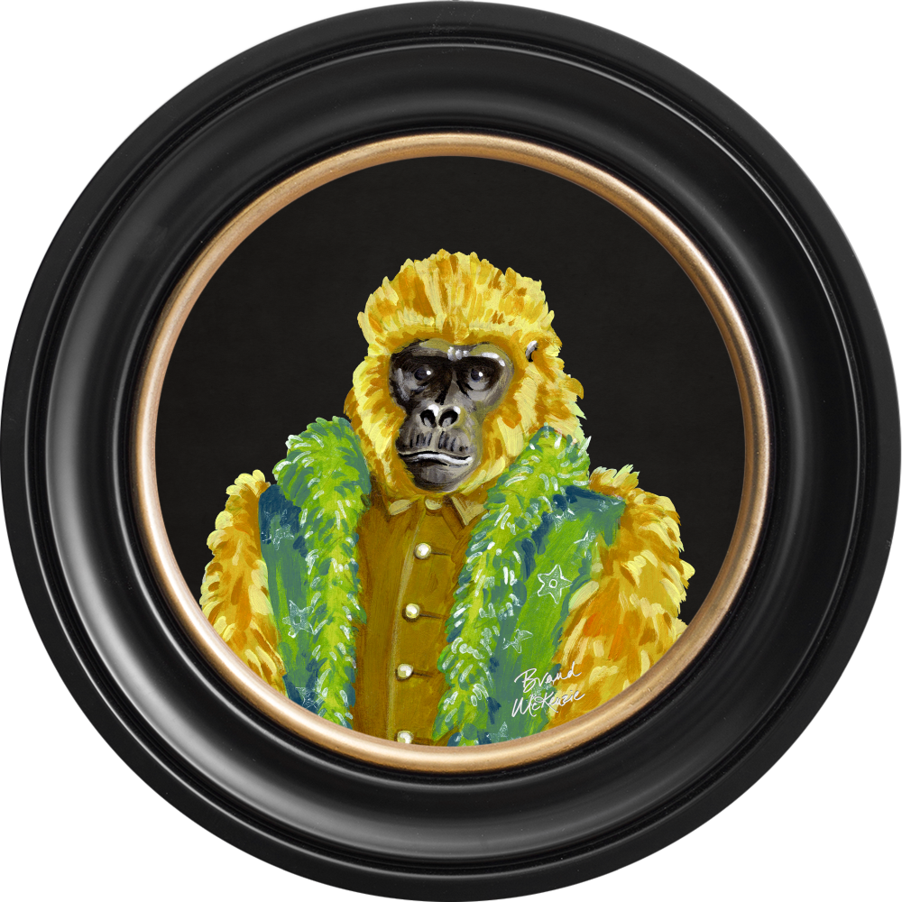 Brand McKenzie Fine China Gus Framed Round Art Print with Charcoal Black Background