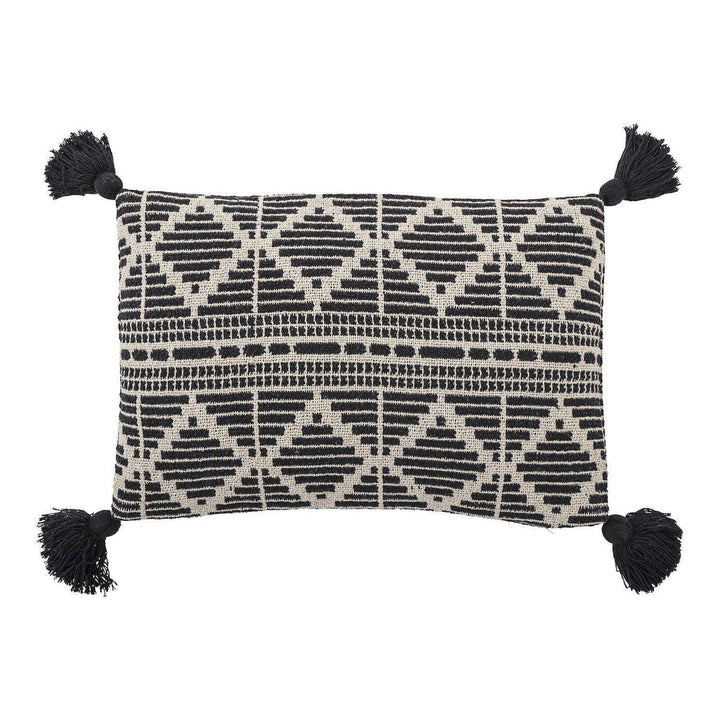 Gutte Black Recycled Cotton Cushion with Tassels-Bloomingville-Beaumonde