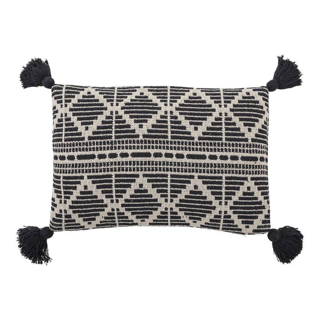 Gutte Black Recycled Cotton Cushion with Tassels-Beaumonde
