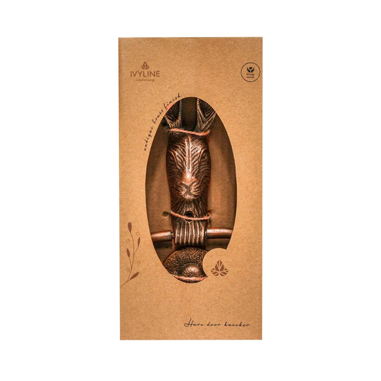HAREDKAC_Ivyline Cast Iron Hare Door Knocker Antique Copper gift boxed
