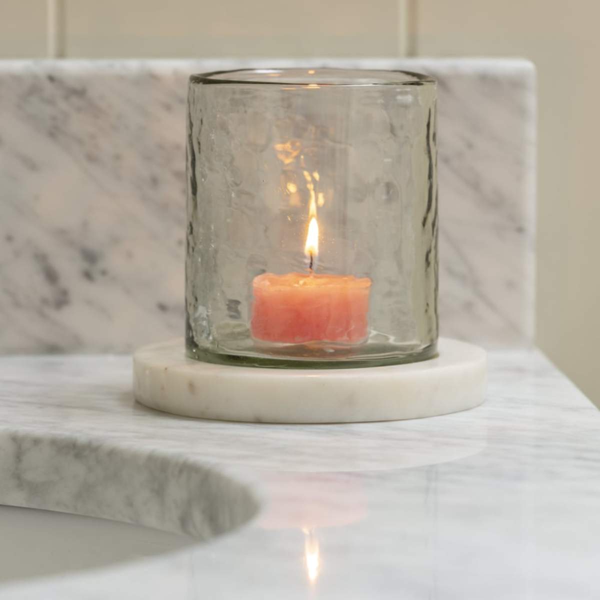 Grand Illusions Hammered Glass Tea Light with Marble Base