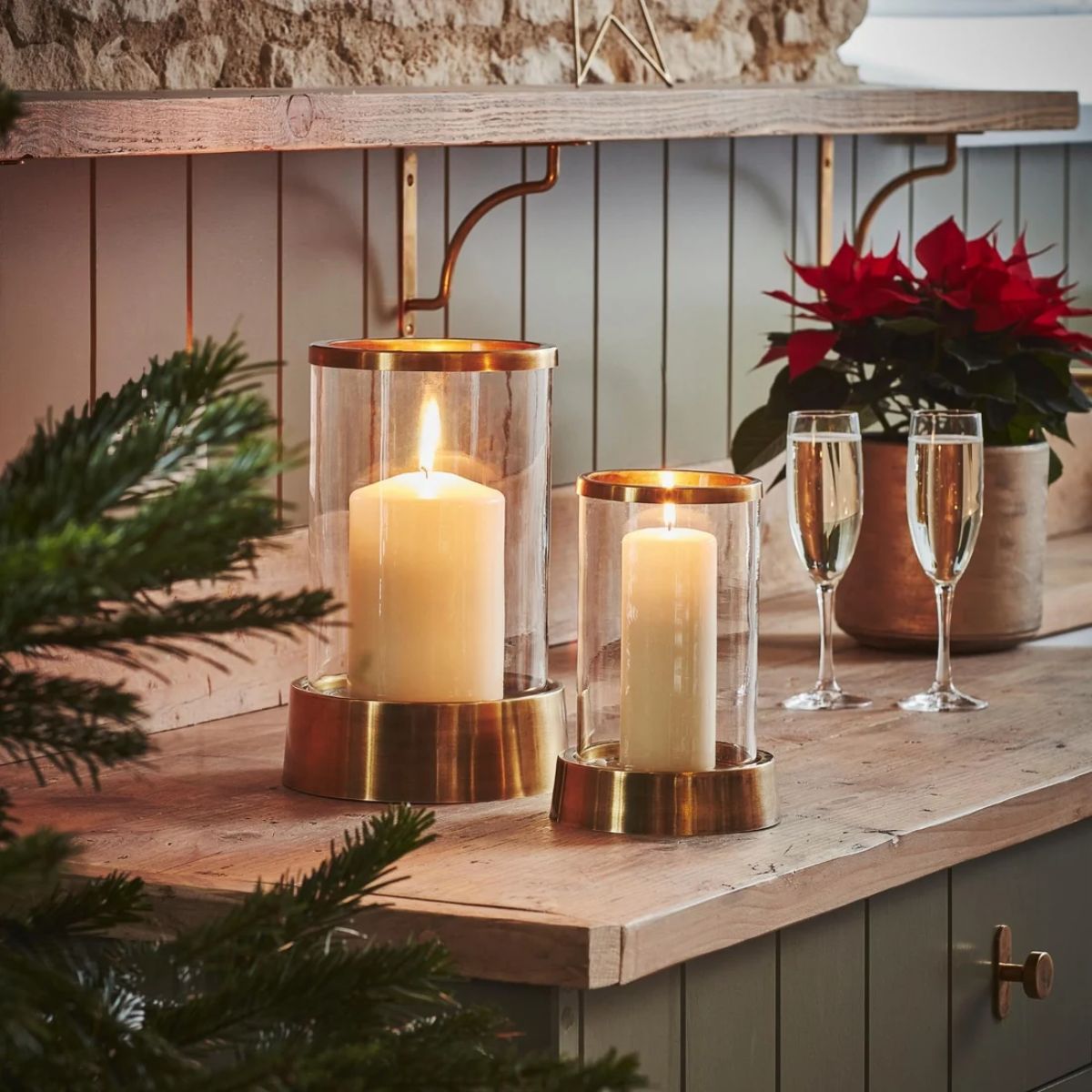 Ivyline Hampton Hurricane Lantern in Antique Brass H40cm W24cm