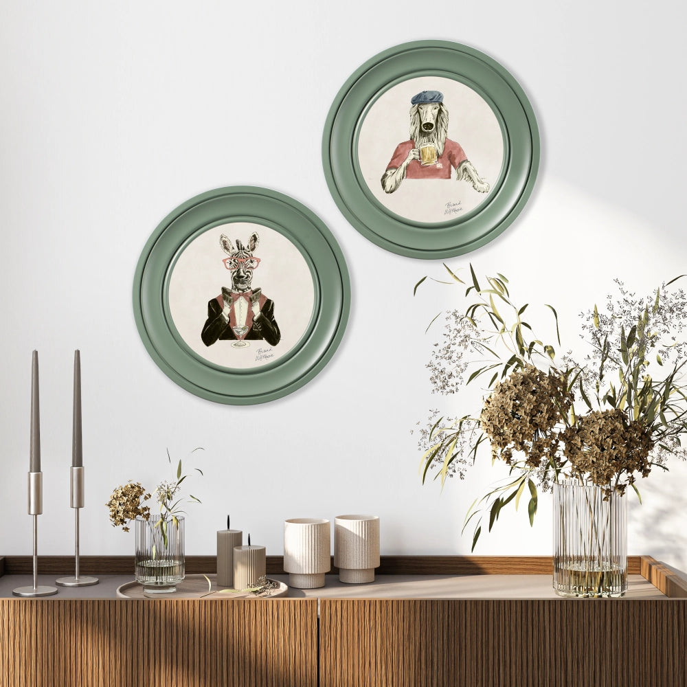 Brand McKenzie Happy Hour Marty Framed Round Art Print with Chalk White Background