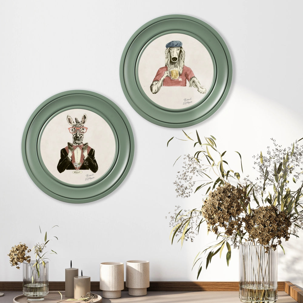 Brand McKenzie Happy Hour Marty Framed Round Art Print with Chalk White Background