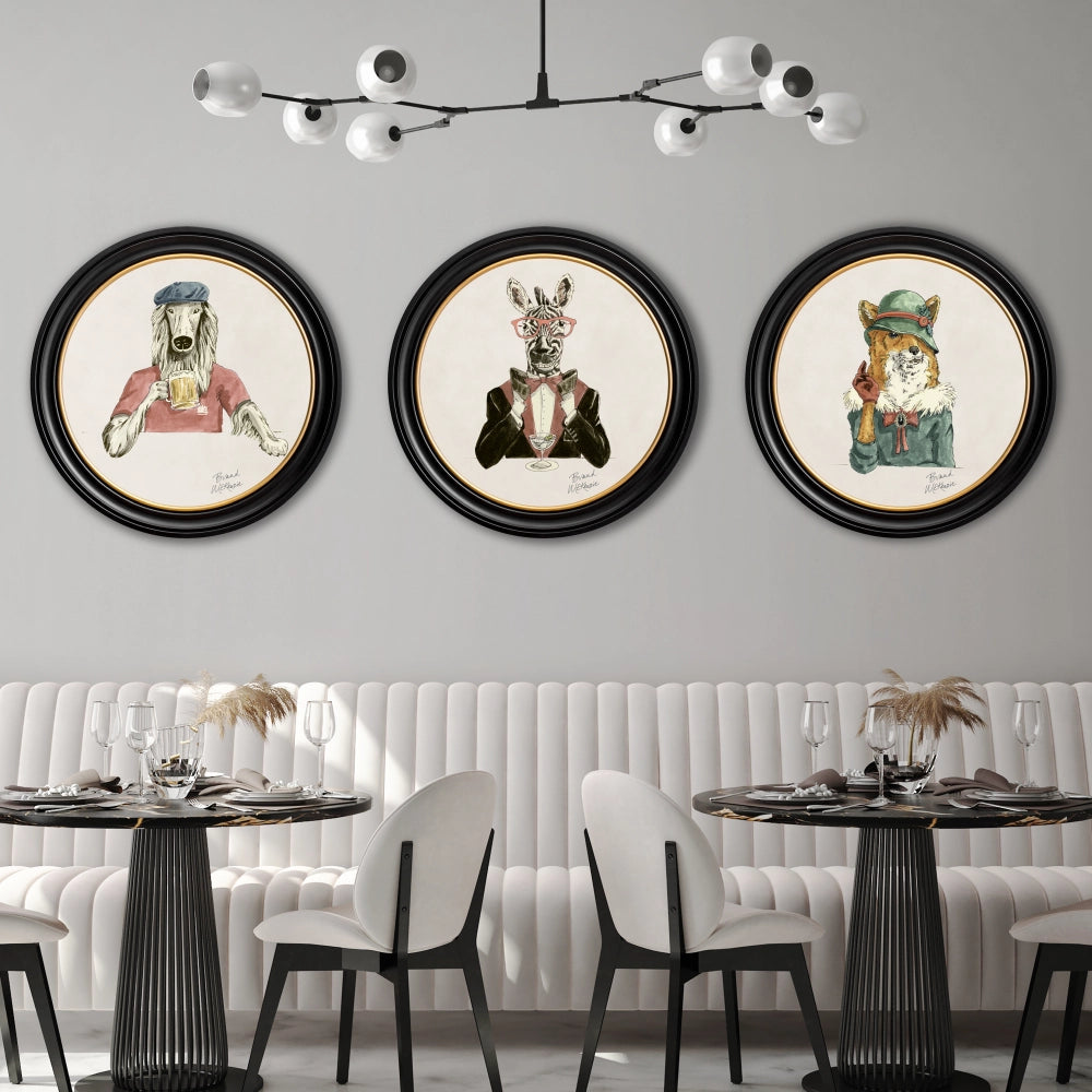Brand McKenzie Happy Hour Bruce Framed Round Art Print with Chalk White Background