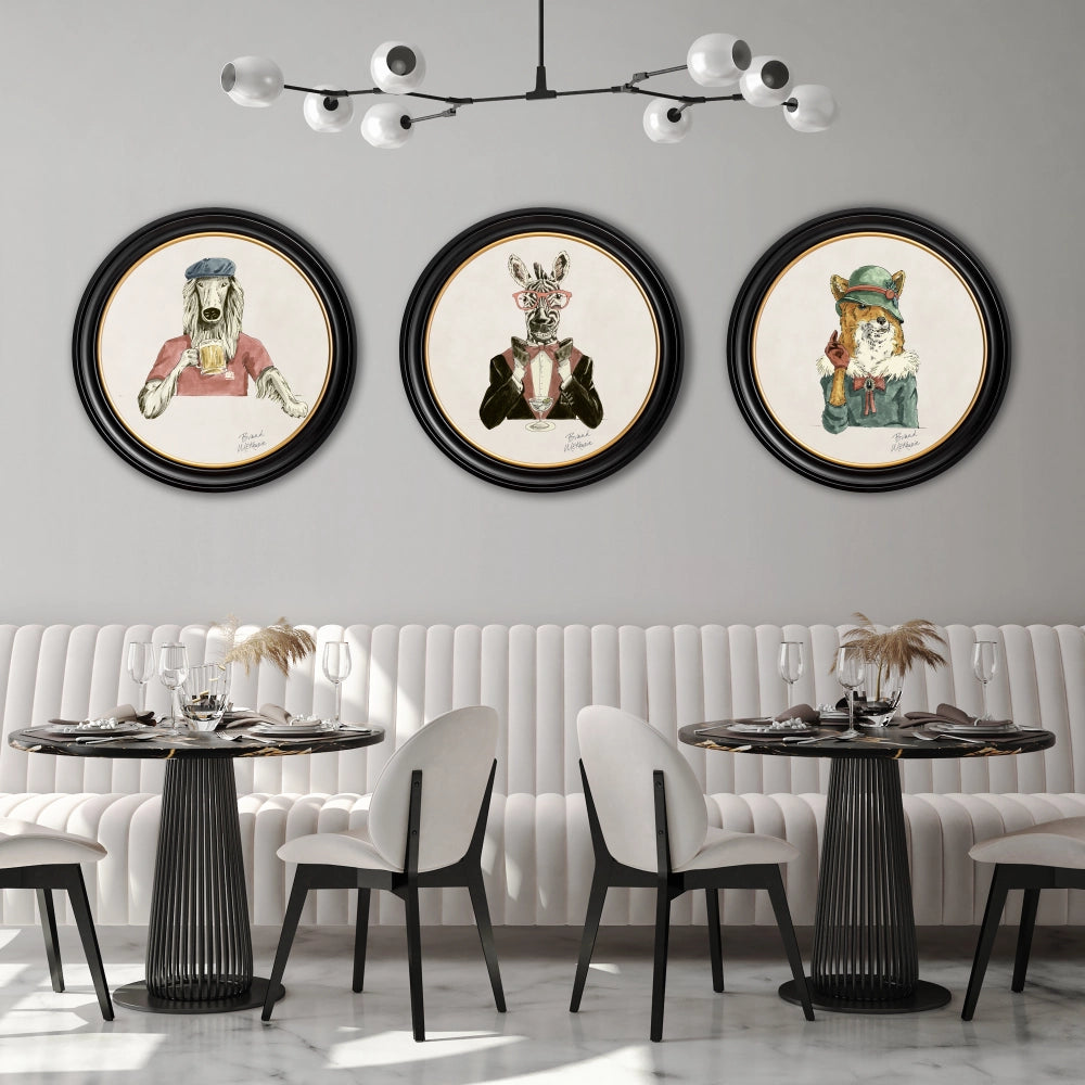 Brand McKenzie Happy Hour Bruce Framed Round Art Print with Chalk White Background