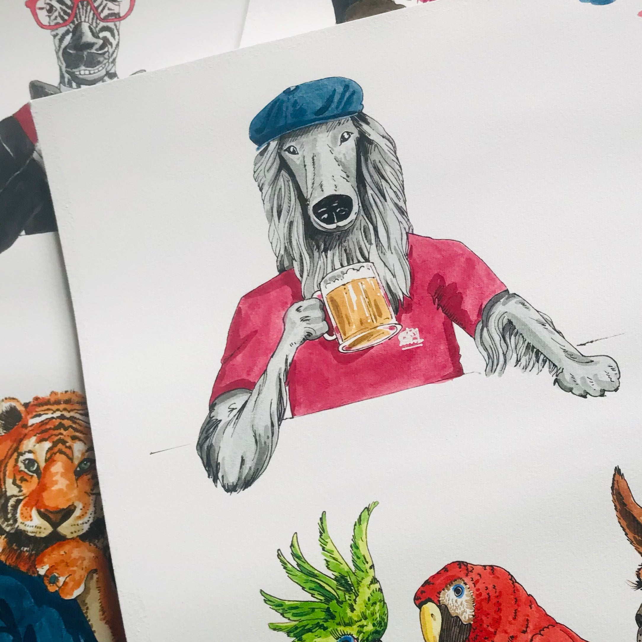 Brand McKenzie Happy Hour Bruce Framed Round Art Print with Charcoal Black Background