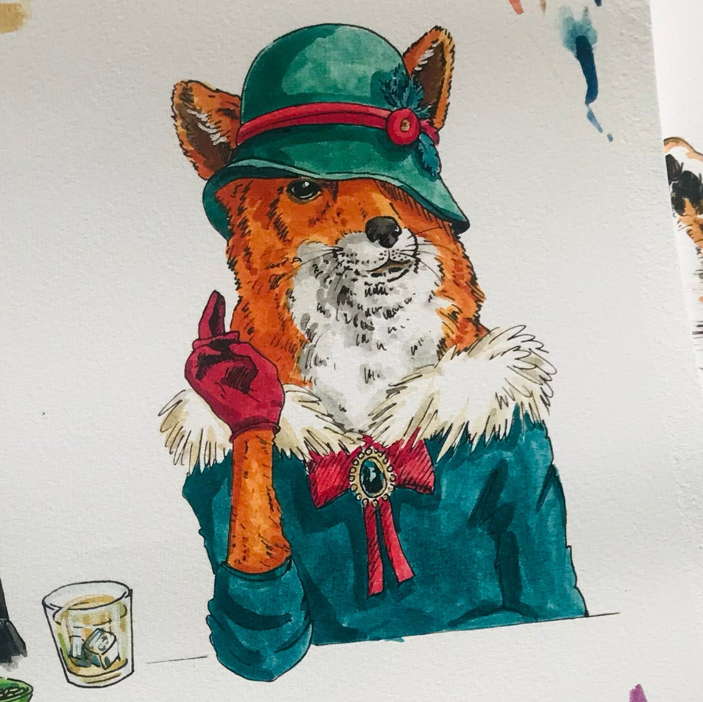 Brand McKenzie Happy Hour Vixen Framed Round Art Print with Chalk White Background