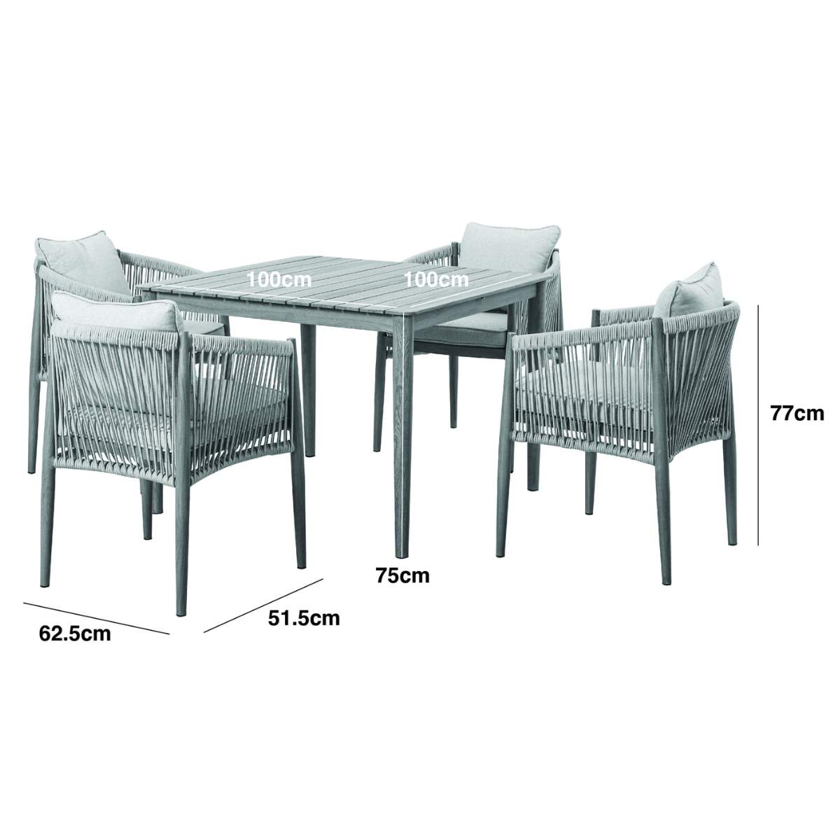 Maze Havana Rope Weave 4 Seat Square Dining Set
