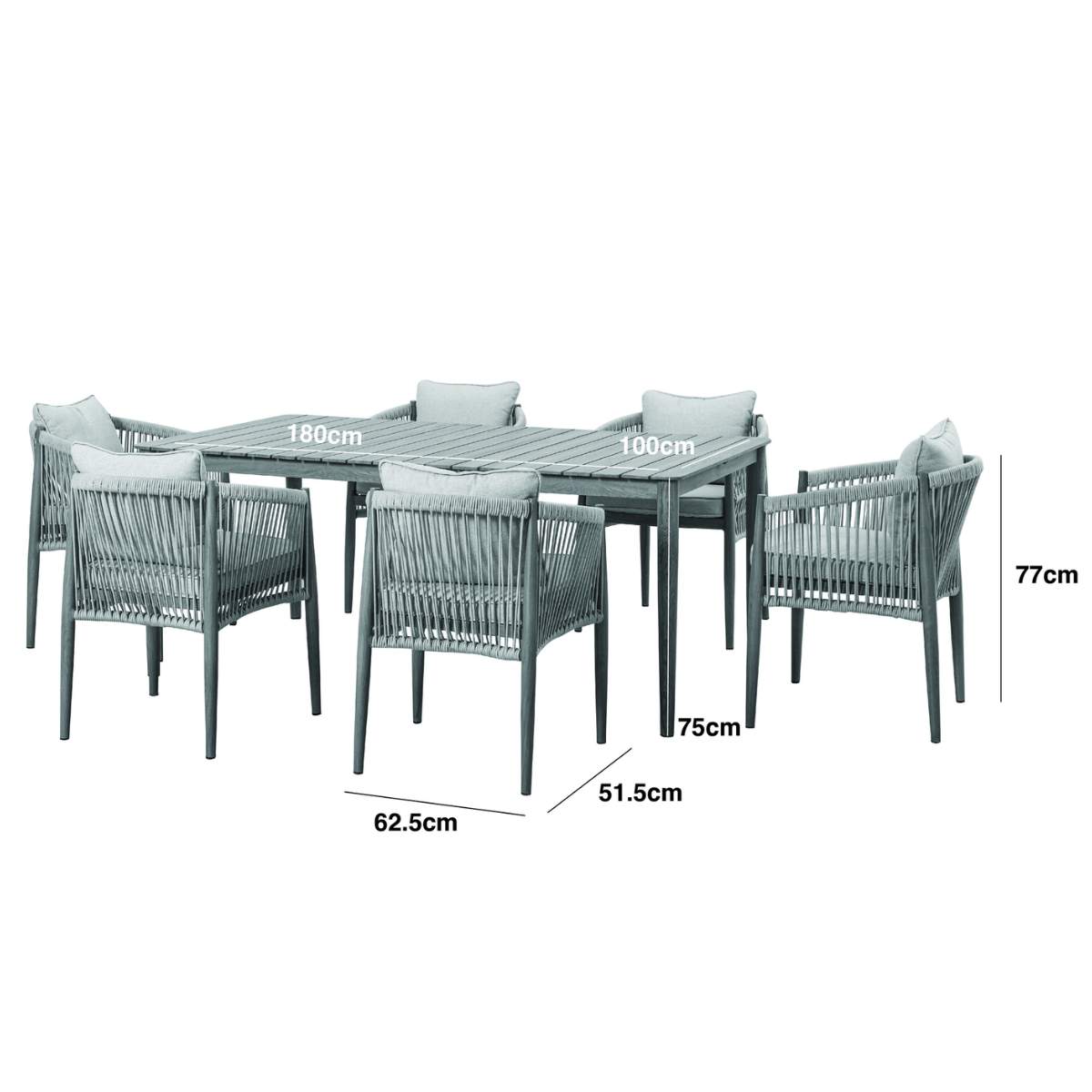 Maze Havana Rope Weave 6 Rectangular Dining Set