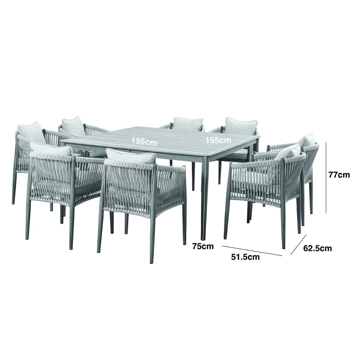 Maze Havana Rope Weave 8 Seat Square Dining Set