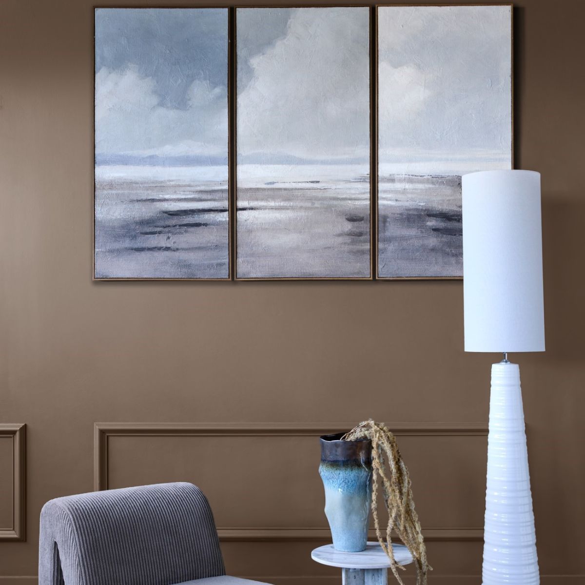 Libra Interiors Hazy Horizons Set of 3 Framed Canvas Wall Art 180x120cm