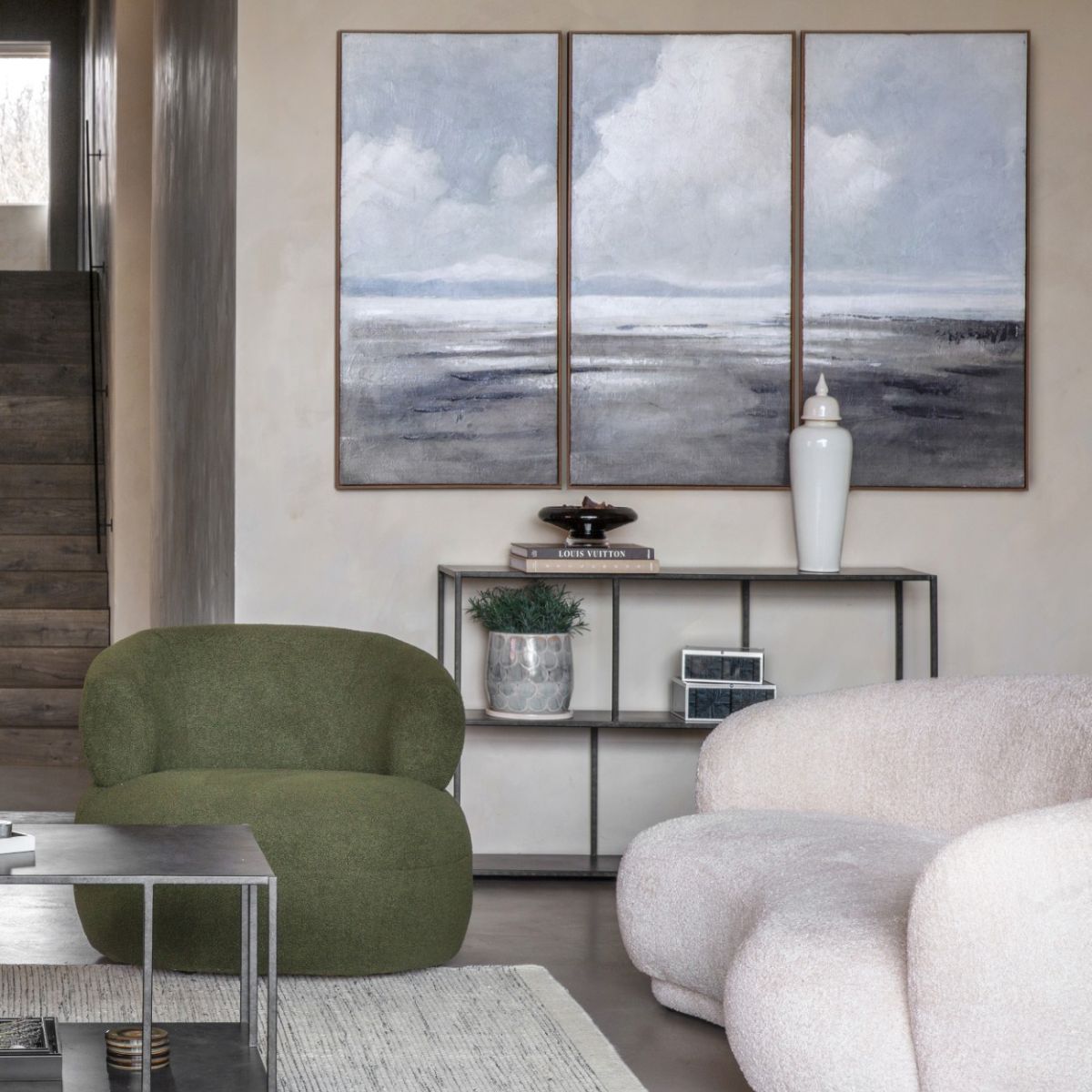 Libra Interiors Hazy Horizons Set of 3 Framed Canvas Wall Art 180x120cm