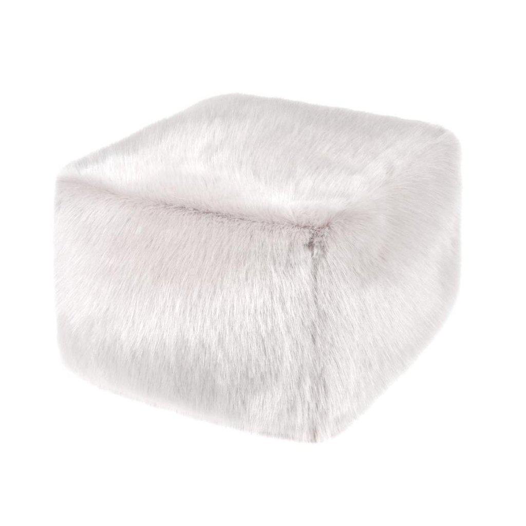 Helen Moore Faux Fur Cube Pouf - Ermine Winter White-Beaumonde