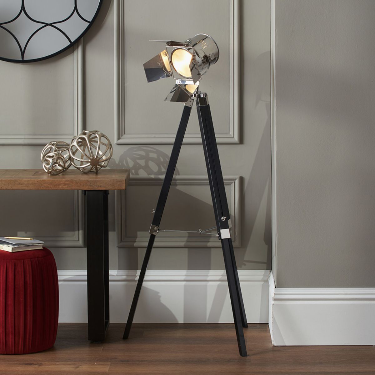 Pacific Lifestyle Hereford Silver and Black Tripod Floor Lamp