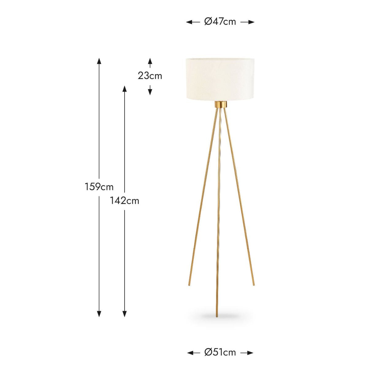 Pacific Lifestyle Houston Brushed Brass Metal Tripod Floor Lamp