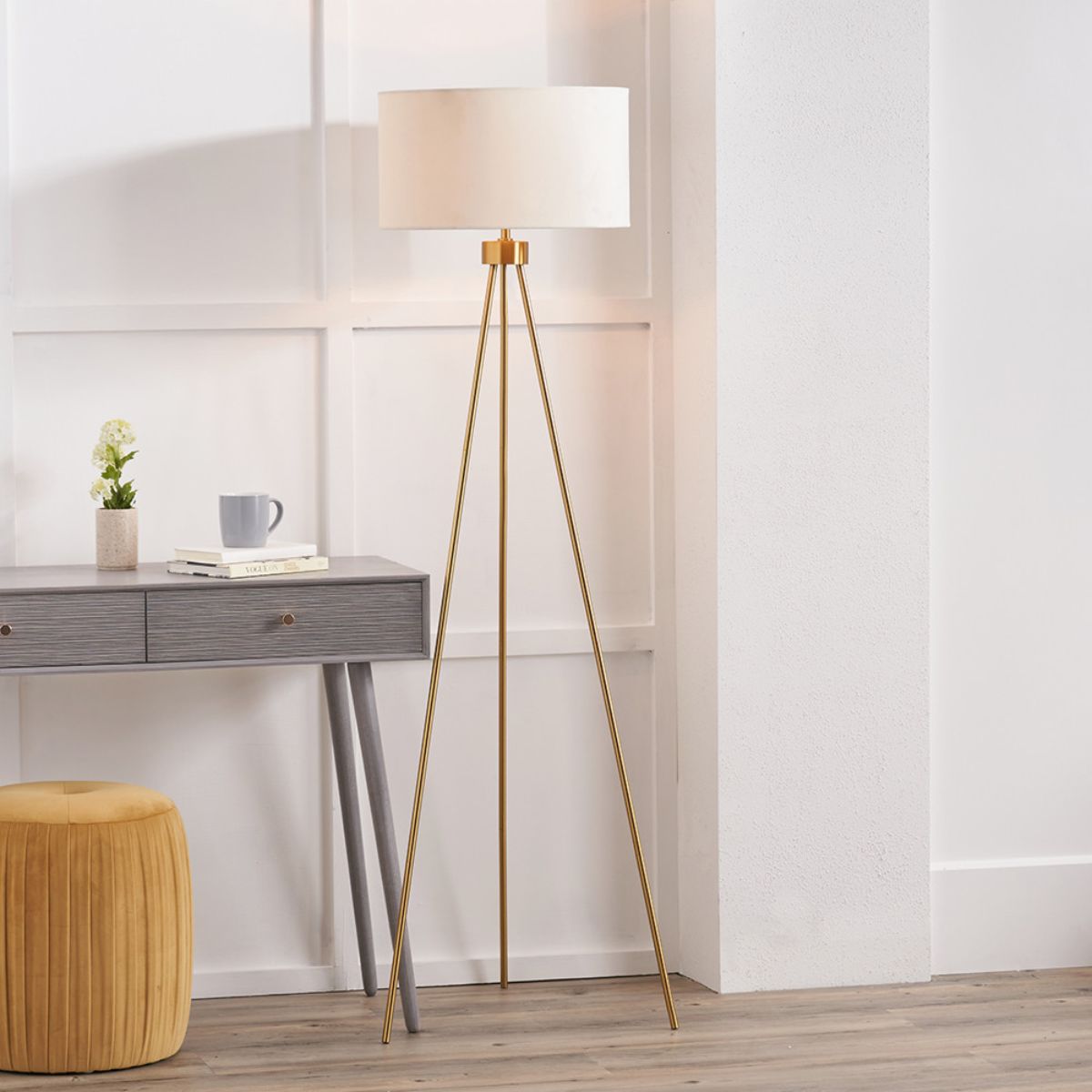 Pacific Lifestyle Houston Brushed Brass Metal Tripod Floor Lamp