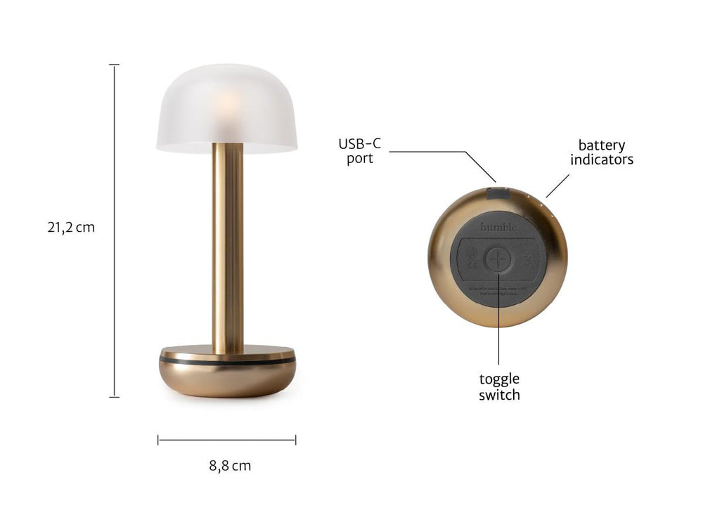 Humble Two LED Wireless Table Light - Gold/Frosted Glass-Beaumonde