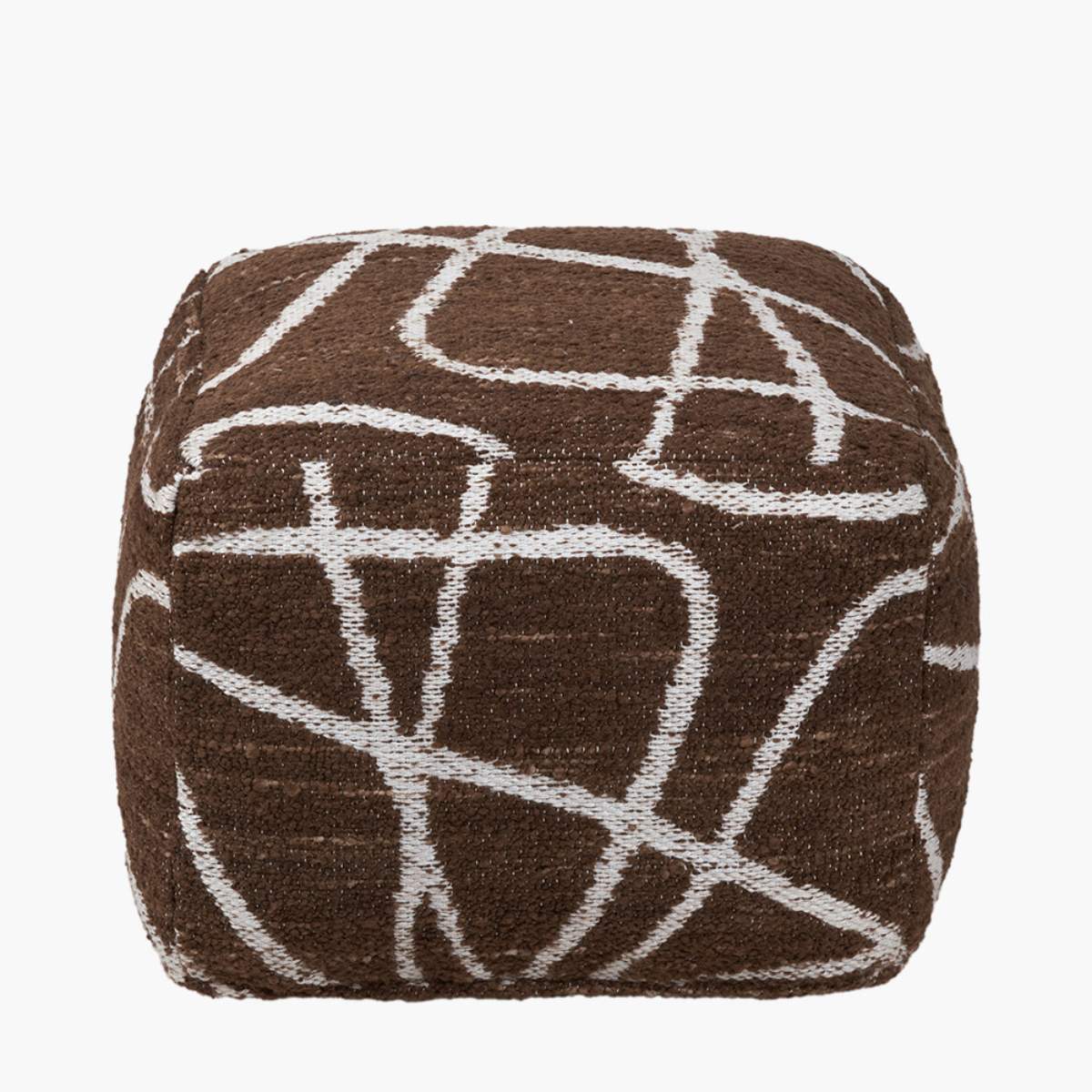 Pacific Lifestyle Indoor Outdoor Chocolate Brown and White Abstract Swirl Design Pouffe