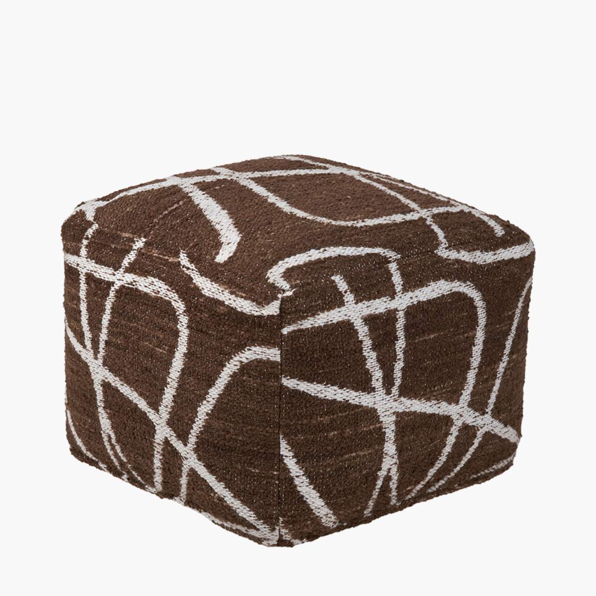 Pacific Lifestyle Indoor Outdoor Chocolate Brown and White Abstract Swirl Design Pouffe