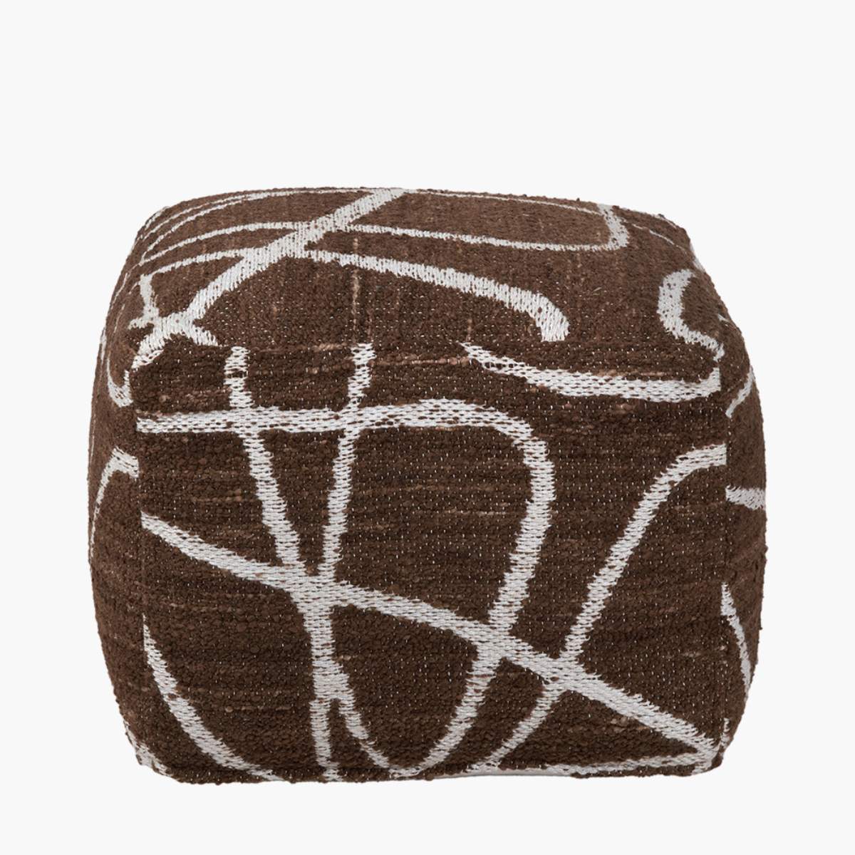 Pacific Lifestyle Indoor Outdoor Chocolate Brown and White Abstract Swirl Design Pouffe