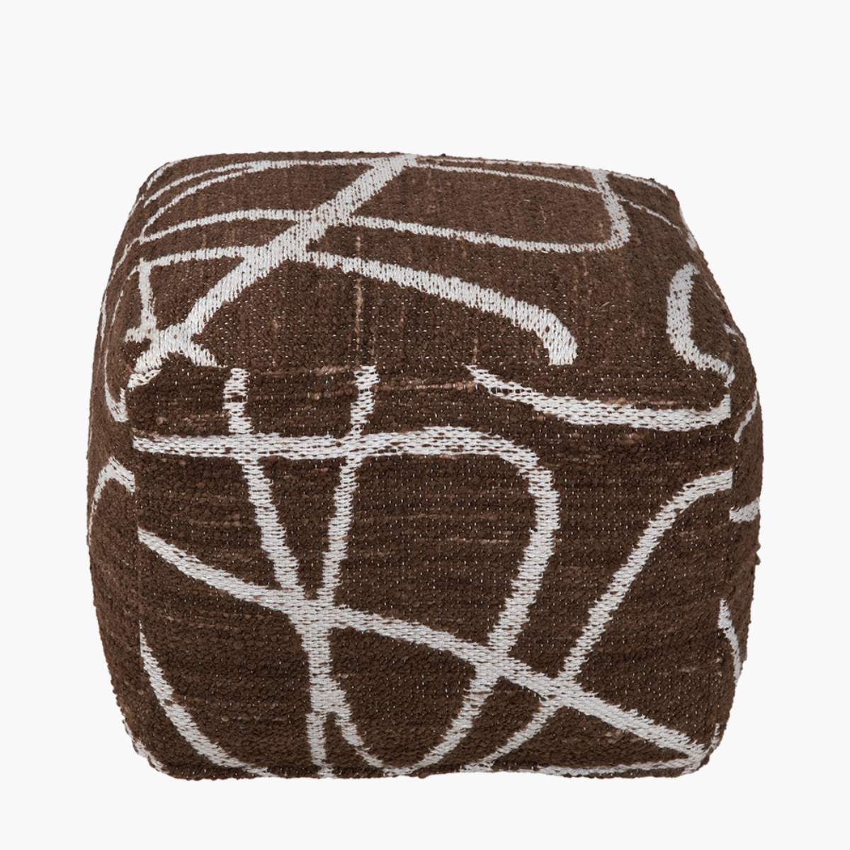 Pacific Lifestyle Indoor Outdoor Chocolate Brown and White Abstract Swirl Design Pouffe
