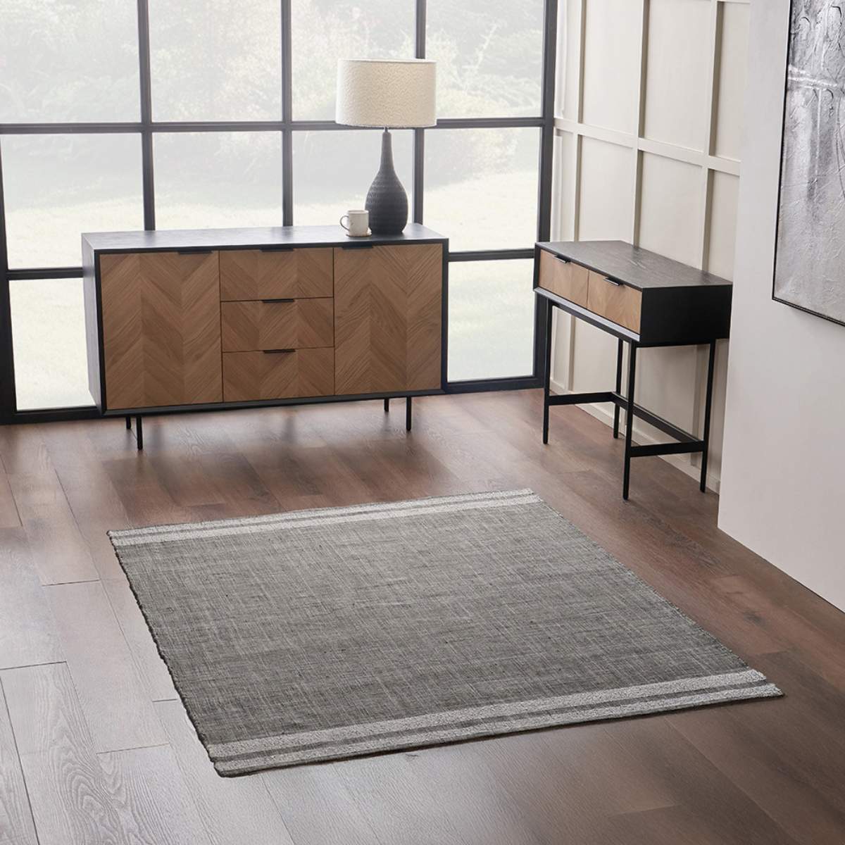 Pacific Lifestyle Indoor Outdoor Steel Grey and White Stripe Design Rug