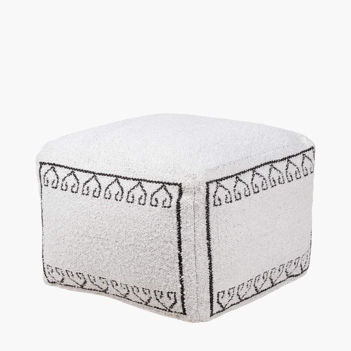 Pacific Lifestyle Indoor Outdoor White and Black Greek Key Design Pouffe