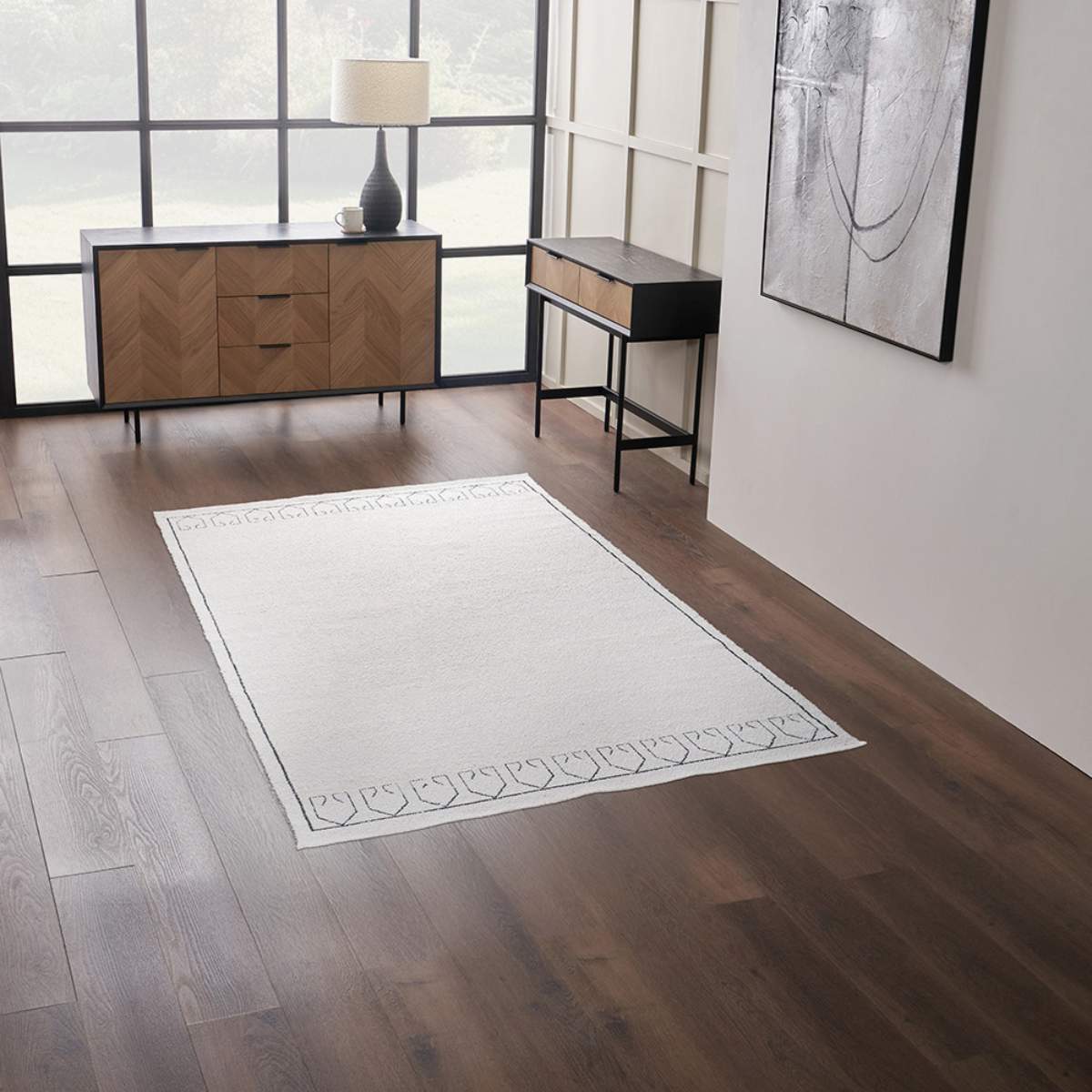Pacific Lifestyle Indoor Outdoor White and Black Greek Key Design Rug