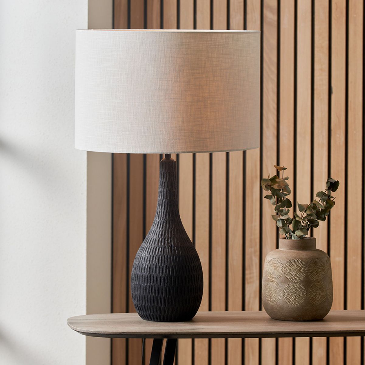 Pacific Lifestyle Ioan Black Engraved Wood Bottle Table Lamp Base