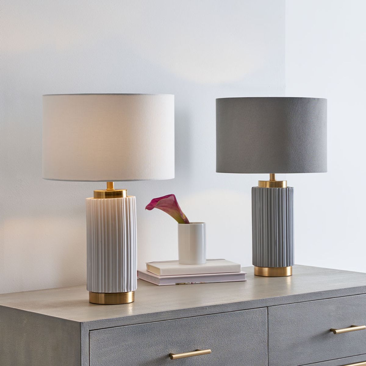 Pacific Lifestyle Ionic White Textured Ceramic and Gold Metal Table Lamp