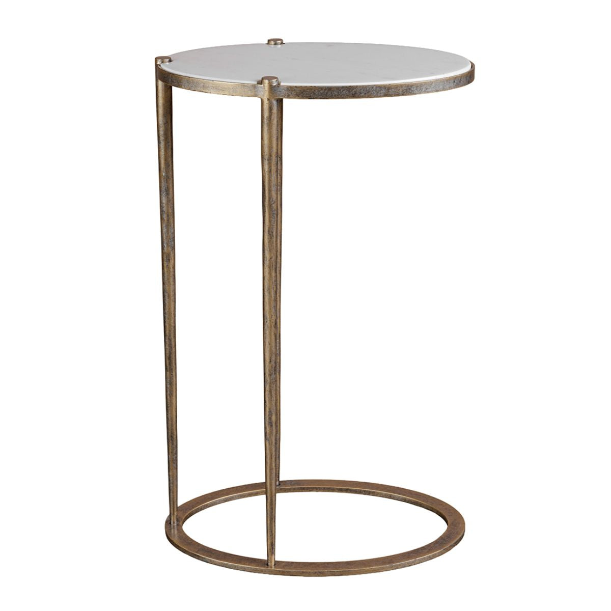 Libra Interiors Iota Oval Accent Table White Banswara Marble Aged Champagne