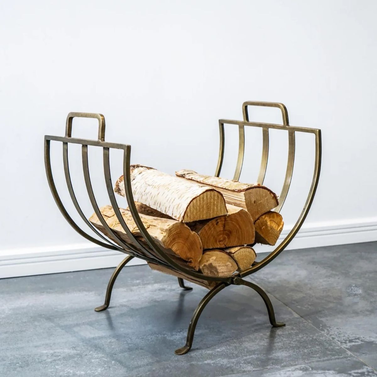 Ivyline Linear Log Basket Brass H48.5Cm
