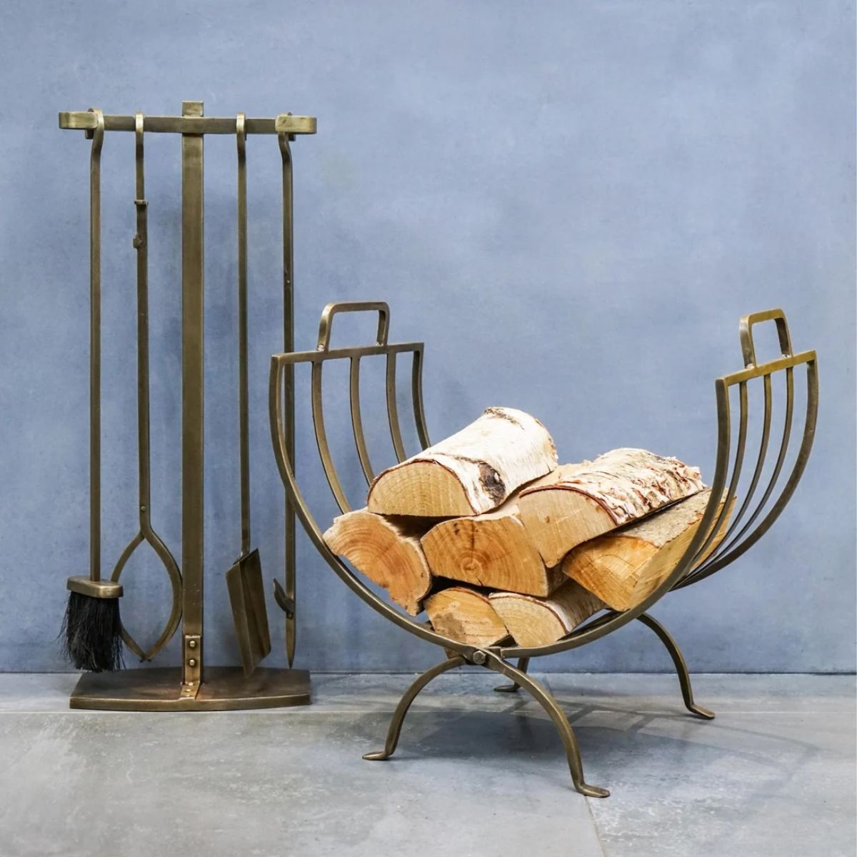 Ivyline Linear Log Basket Brass H48.5Cm