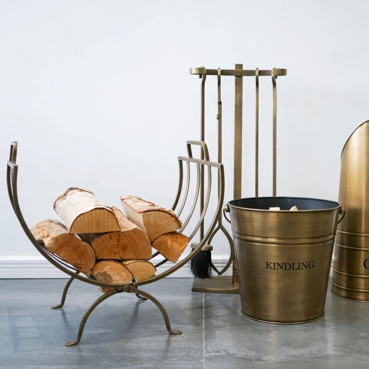 Ivyline Linear Log Basket Brass H48.5Cm