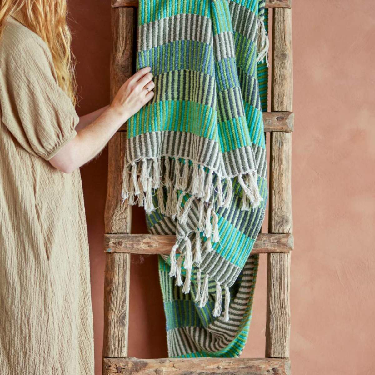 Bloomingville Isnel Throw, Blue, Recycled Cotton