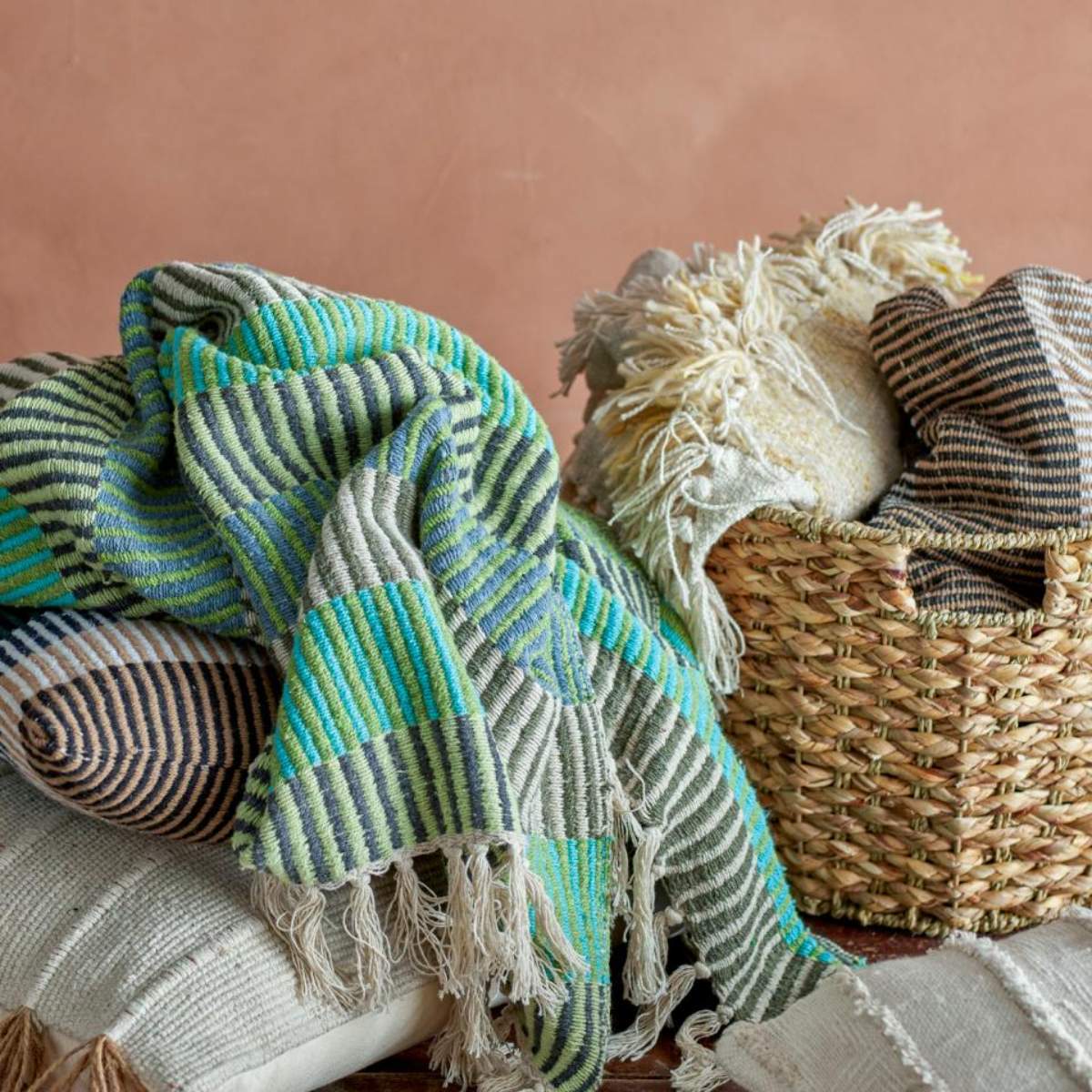 Bloomingville Isnel Throw, Blue, Recycled Cotton