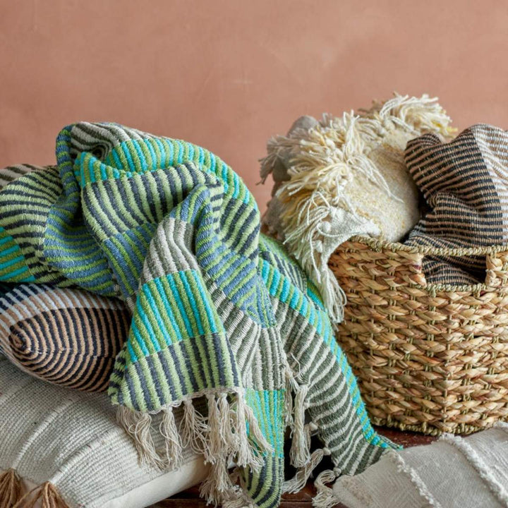 Bloomingville Isnel Throw, Blue, Recycled Cotton