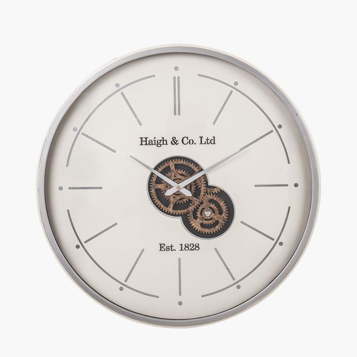 Pacific Lifestyle Ivory and Silver Wood Working Cog Wall Clock