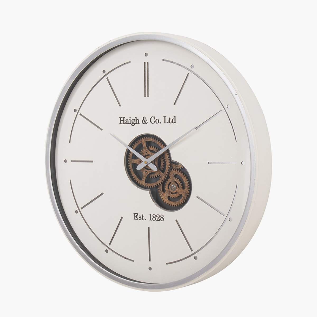 Pacific Lifestyle Ivory and Silver Wood Working Cog Wall Clock