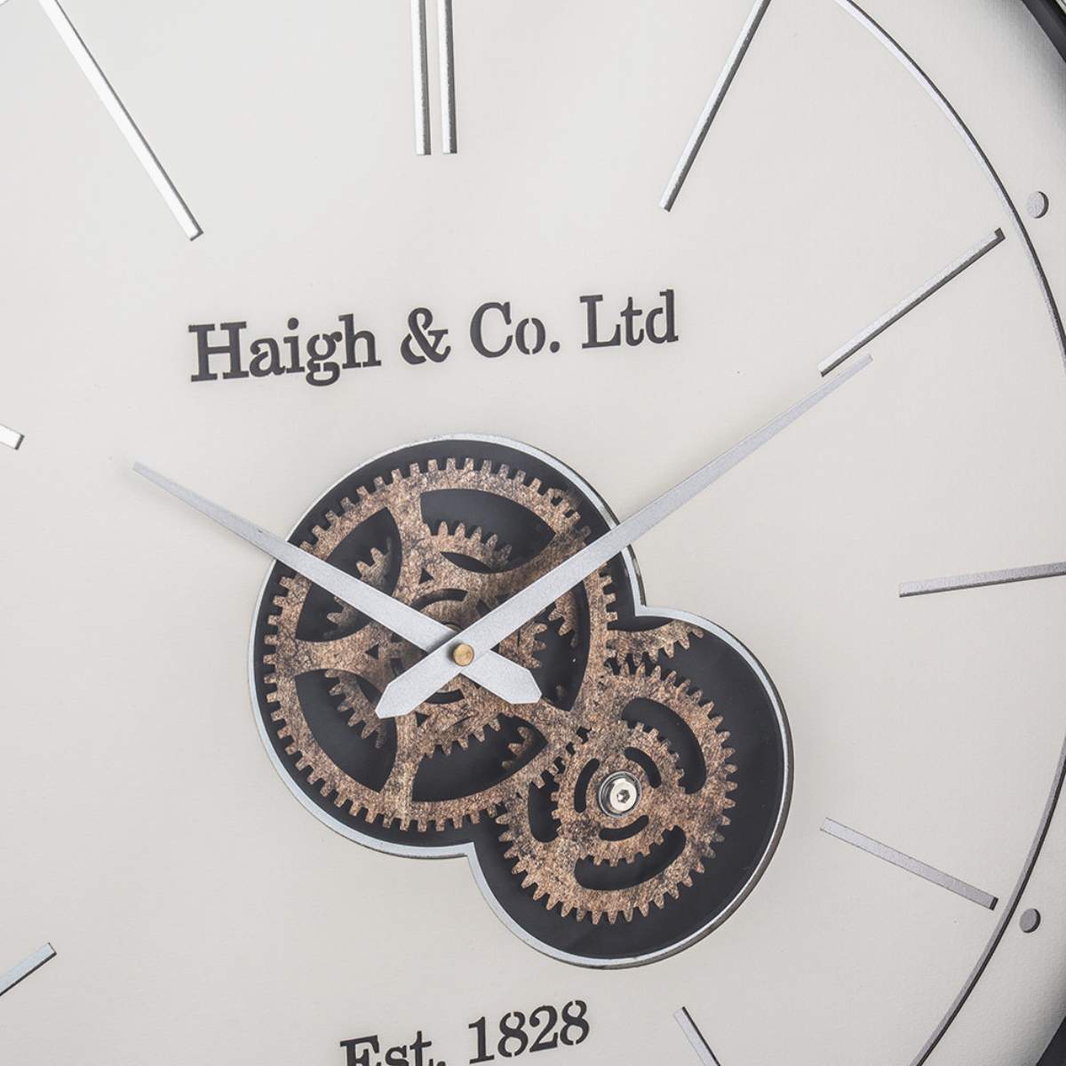 Pacific Lifestyle Ivory and Silver Wood Working Cog Wall Clock