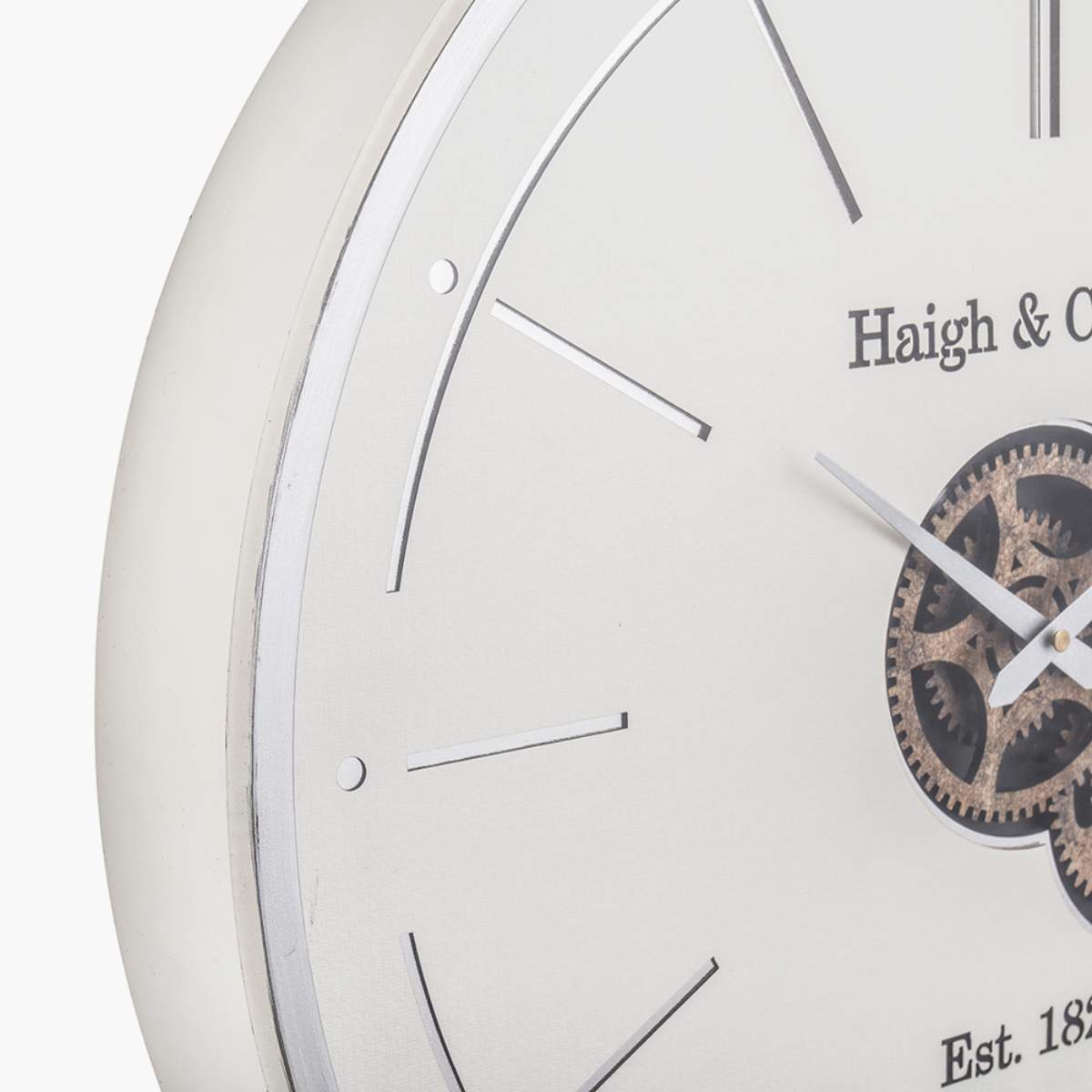 Pacific Lifestyle Ivory and Silver Wood Working Cog Wall Clock