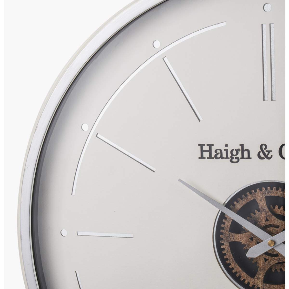 Pacific Lifestyle Ivory and Silver Wood Working Cog Wall Clock