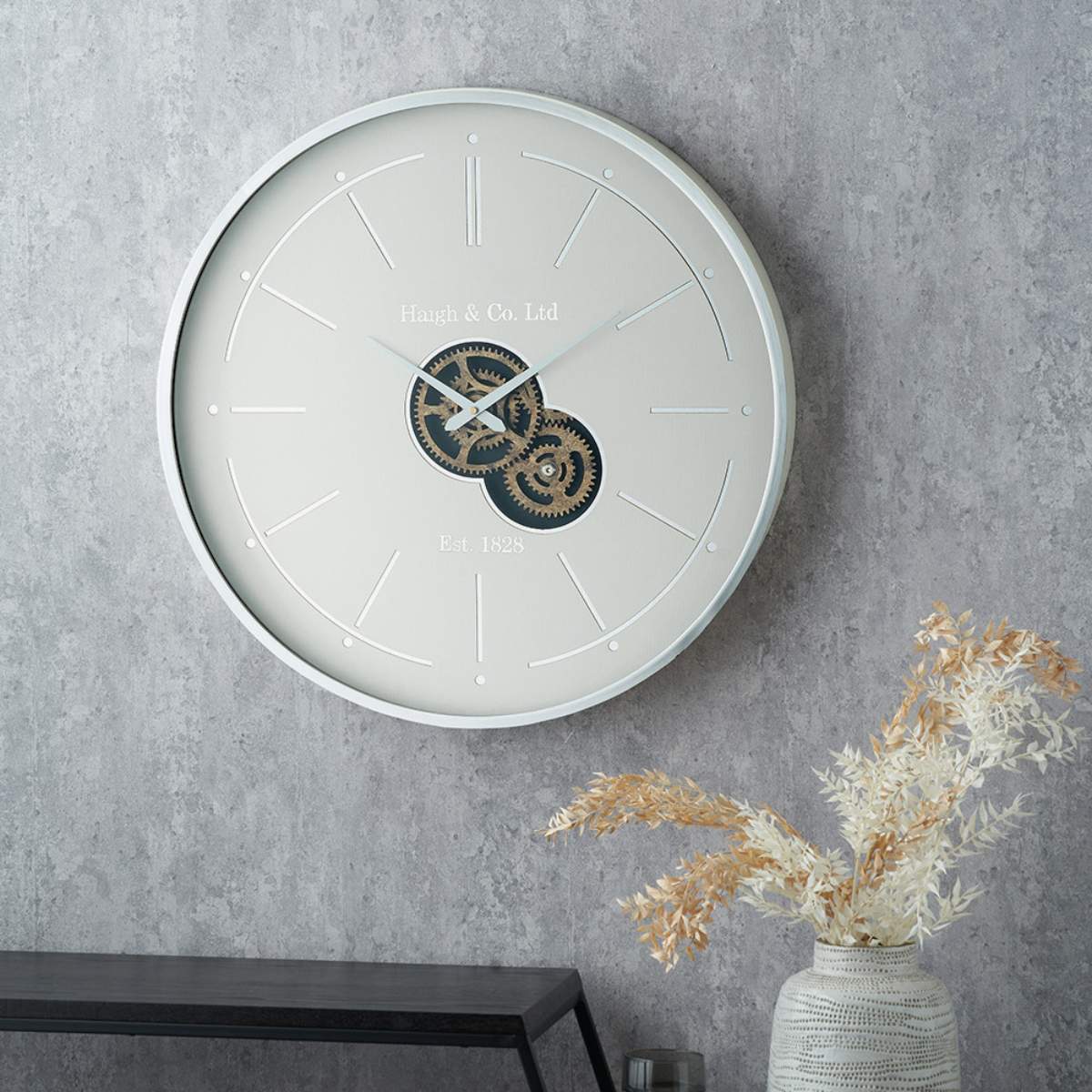 Pacific Lifestyle Ivory and Silver Wood Working Cog Wall Clock
